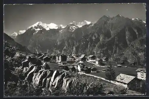 AK Grächen, Ortsansicht mit Weisshorn, Brunegghorn und Bishorn