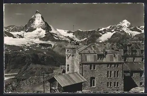 AK Zermatt, Kulmhotel Gornergrat mit Matterhorn und Dent Blanche