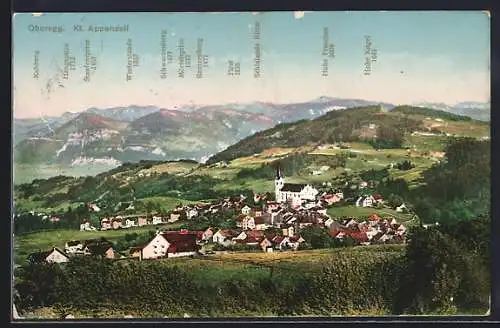 AK Oberegg, Gesamtansicht mit Umgebung und Bergpanorama aus der Vogelschau