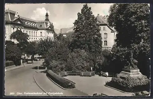 AK Chur, Fontanadenkmal mit Postgebäude