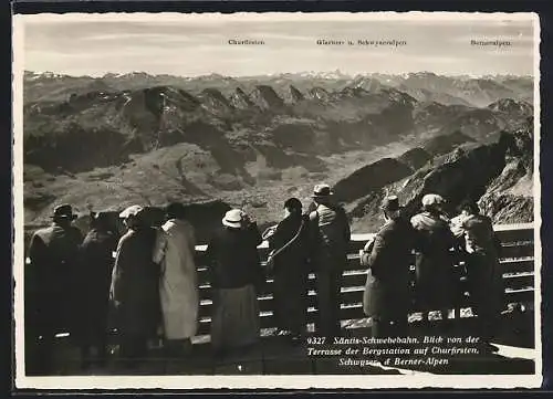 AK Säntis, Blick von der Terrasse der Schwebebahn-Bergstation auf Churfürsten, Schwyzer- & Berneralpen