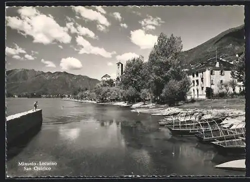 AK Minusio /Locarno, Uferpartie mit Blick zur Kirche San Quirico