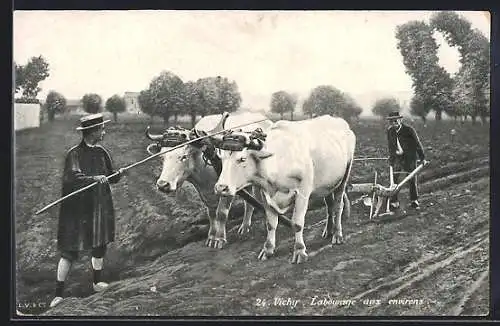 AK Vichy, Labourage aux environs, Ochsenpflug