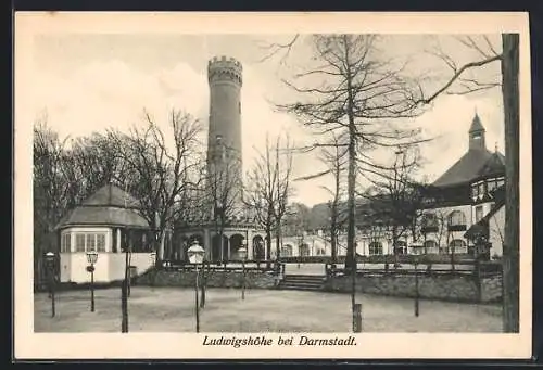 AK Ludwigshöhe bei Darmstadt, Blick auf Turm und Restaurant