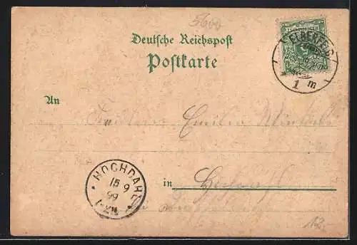 Lithographie Elberfeld, Neues Rathaus, Neumarkt, Bismarck-Denkmal