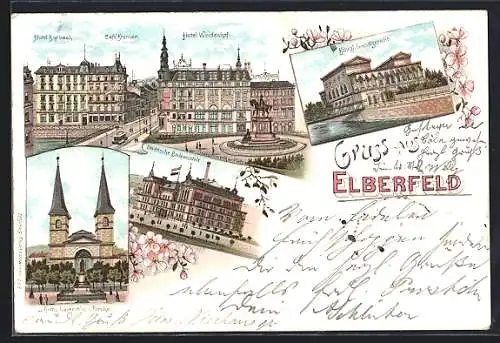 Lithographie Elberfeld, Hotel Korbach, Café Kremer, Hotel Weidenhof