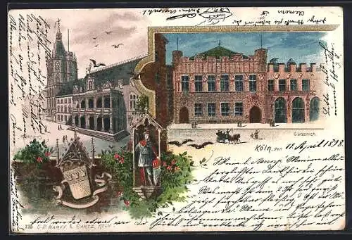 Lithographie Köln, Gürzenich, Rathaus