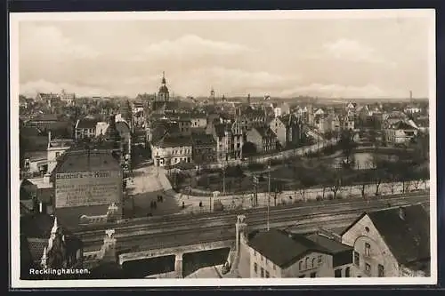 AK Recklinghausen, Bahnhofs-Hotel aus der Vogelschau