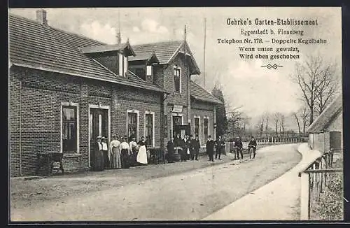 AK Eggerstedt b. Pinneberg, Gehrke`s Gasthaus, Menschen davor, Etablissement