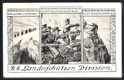 AK K. K. Landesschützen Division im Angriff, Soldaten besteigen einen Berg