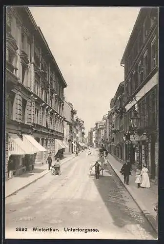 AK Winterthur, Untertorgasse, Kinderwagen, Kinder mit Hüten, Geschäfte