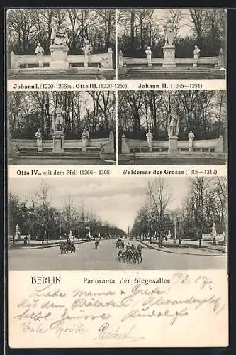 AK Berlin-Tiergarten, Siegesallee, Denkmäler Johann I., Waldemar der Grosse, Otto IV.