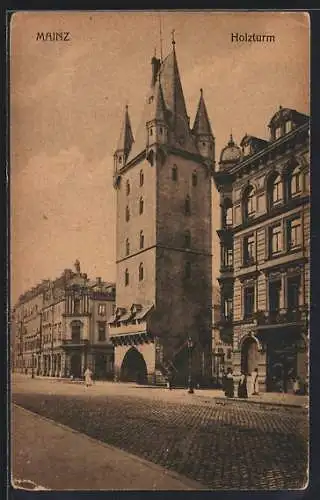 AK Mainz, Strassenpartie am Holzturm