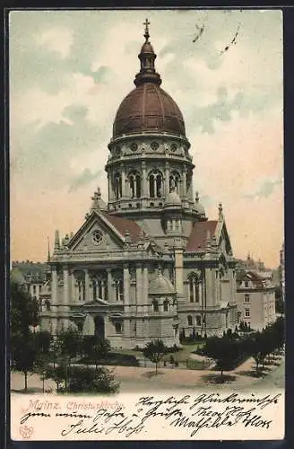 AK Mainz, Christuskirche im Sonnenschein