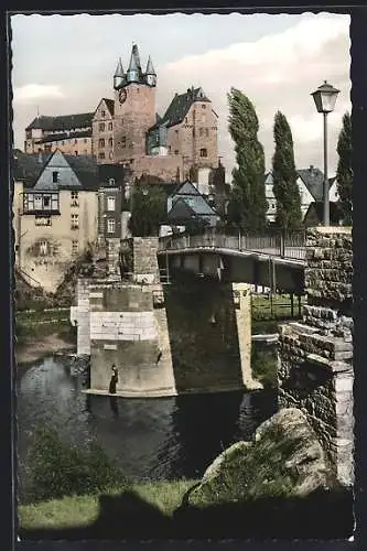 AK Diez an der Lahn, Alte Lahnbrücke und Schloss