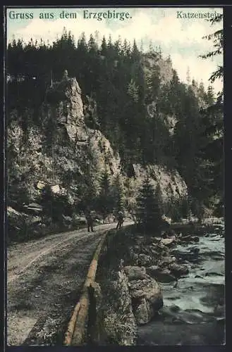 AK Pobershau, Strasse am Katzenstein im Erzgebirge