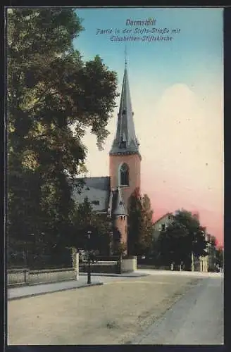 AK Darmstadt, Stifts-Strasse mit Elisabethen-Stiftskirche