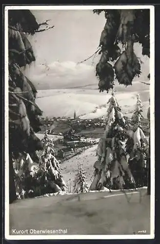 AK Oberwiesenthal, Winterlicher Blick auf den Kurort