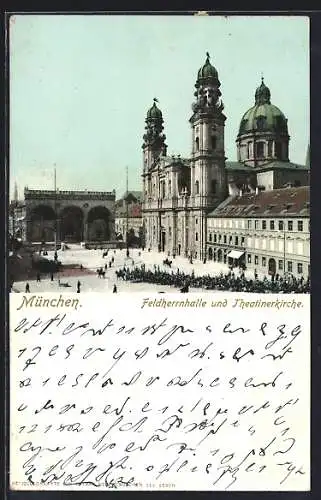 AK München, Feldherrnhalle und Theatinerkirche