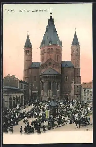 AK Mainz, Dom mit Wochenmarkt