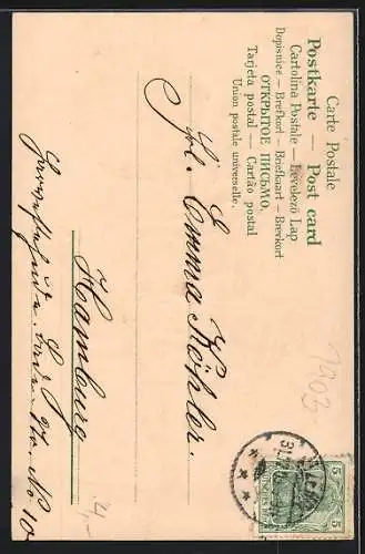 Präge-AK Kleiner Neujahrsengel mit riesigem Kleeblatt