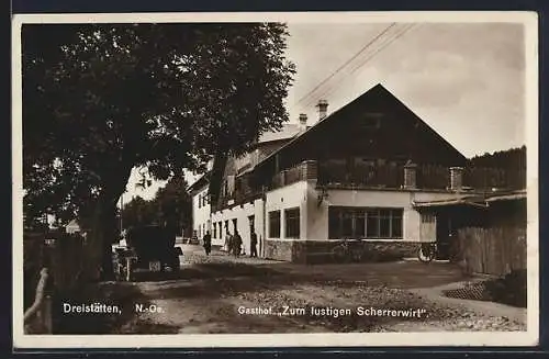 AK Dreistätten, Gasthof zum lustigen Scherrerwirt mit Strasse