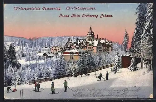 AK Semmering, Grand Hotel Erzherzog Johann, Ski-Uebungswiese