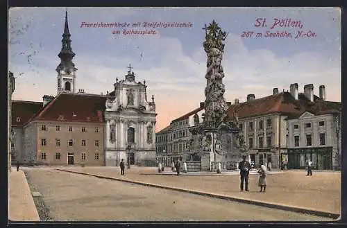 AK St. Pölten, Franziskanerkirche mit Dreifaltigkeitskirche am Rathausplatz