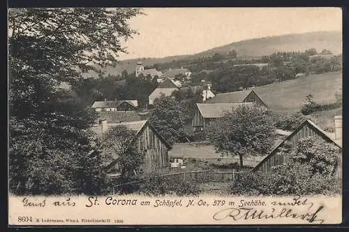 AK St. Corona am Schöpfl, Ortsansicht mit Kirchturm