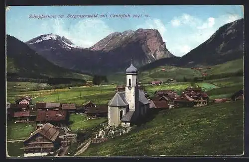 AK Schoppernau im Bregenzerwald, Panorama mit Kirche und Blick auf den Canisfluh