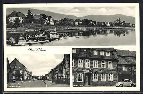 AK Vaake /Weser, Dorfstrasse, Haus Ude und Uferpartie