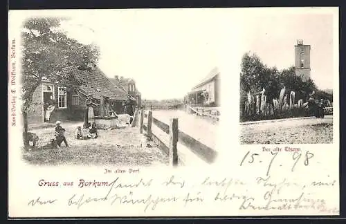 AK Borkum, Bewohner im alten Dorf, der alte Turm