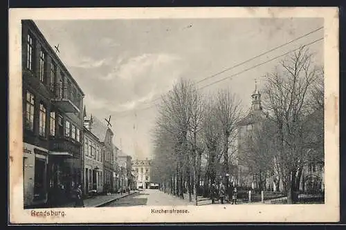 AK Rendsburg, Kirchenstrasse mit Bäckerei