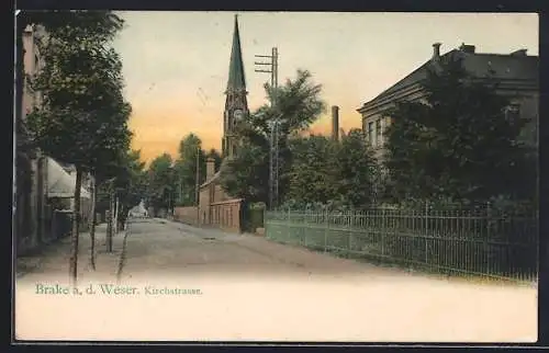 AK Brake /Weser, Kirchstrasse mit Kirche