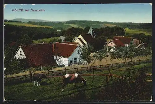 AK Holte bei Osnabrück, Gesamtansicht mit Umgebung und Kühen