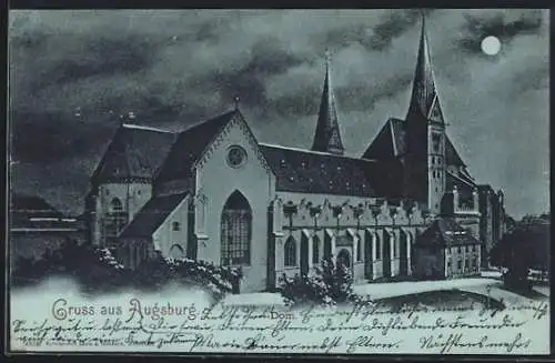 Mondschein-AK Augsburg, Dom mit Anlagen