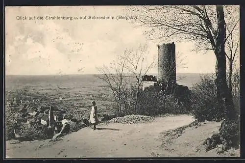 AK Schriesheim /Bergstr., Blick auf die Strahlenburg u. auf Schriesheim