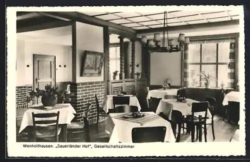 AK Wenholthausen, Pension Sauerländer Hof E. Beckmann, Innenansicht Gesellschaftszimmer