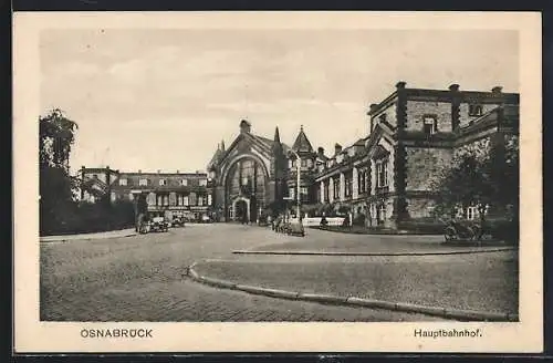 AK Osnabrück, Hauptbahnhof mit Strassenpartie