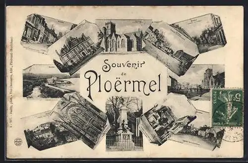 AK Ploërmel, Souvenir de Ploërmel mit Ansichten der Stadt und Umgebung