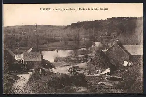 AK Ploërmel, Le Moulin de Bezou et Rochers de la Ville Bouquet