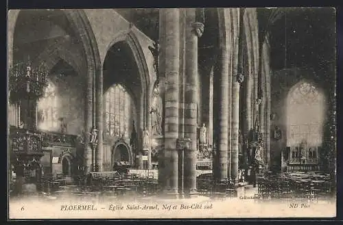 AK Ploërmel, Église Saint-Armel, nef et bas-côté sud