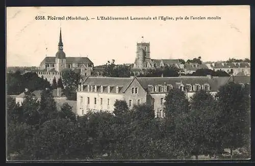 AK Ploërmel, L`Établissement Lamennais et l`Église vus de l`ancien moulin