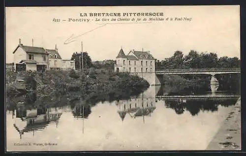 AK Pontivy, La Gare des Chemins de fer du Morbihan et le Pont-Neuf