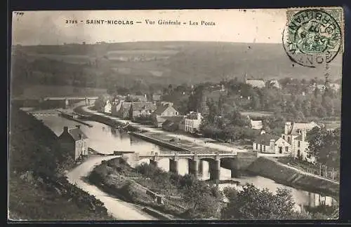 AK Saint-Nicolas, Vue générale avec les ponts sur la rivière