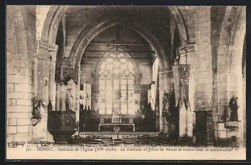 AK Sérent, Intérieur de l`église, XVe siècle, tombeau de Jehan de Sérent sous le maître-autel