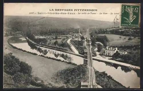 AK Saint-Nicolas-des-Eaux, La sortie du tunnel, La gare, Le canal