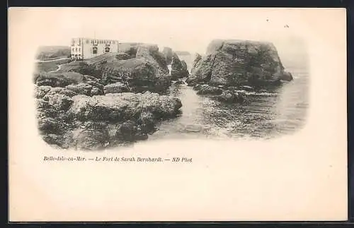 AK Belle-Île-en-Mer, Le Fort de Sarah Bernhardt et les rochers environnants