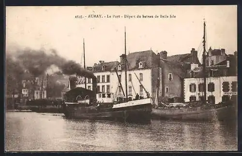 AK Auray, Le port, Départ du bateau de Belle Île