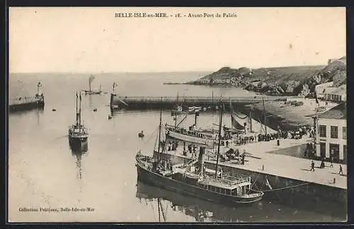 AK Belle-Isle-en-Mer, Avant-Port de Palais avec bateaux et quai animé